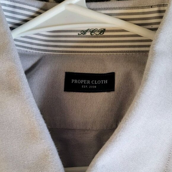 PROPER CLOTH Mens Grey Oxford Cloth Dress Shirt 20 x 36.5 Button Long Sleeve - Picture 2 of 8